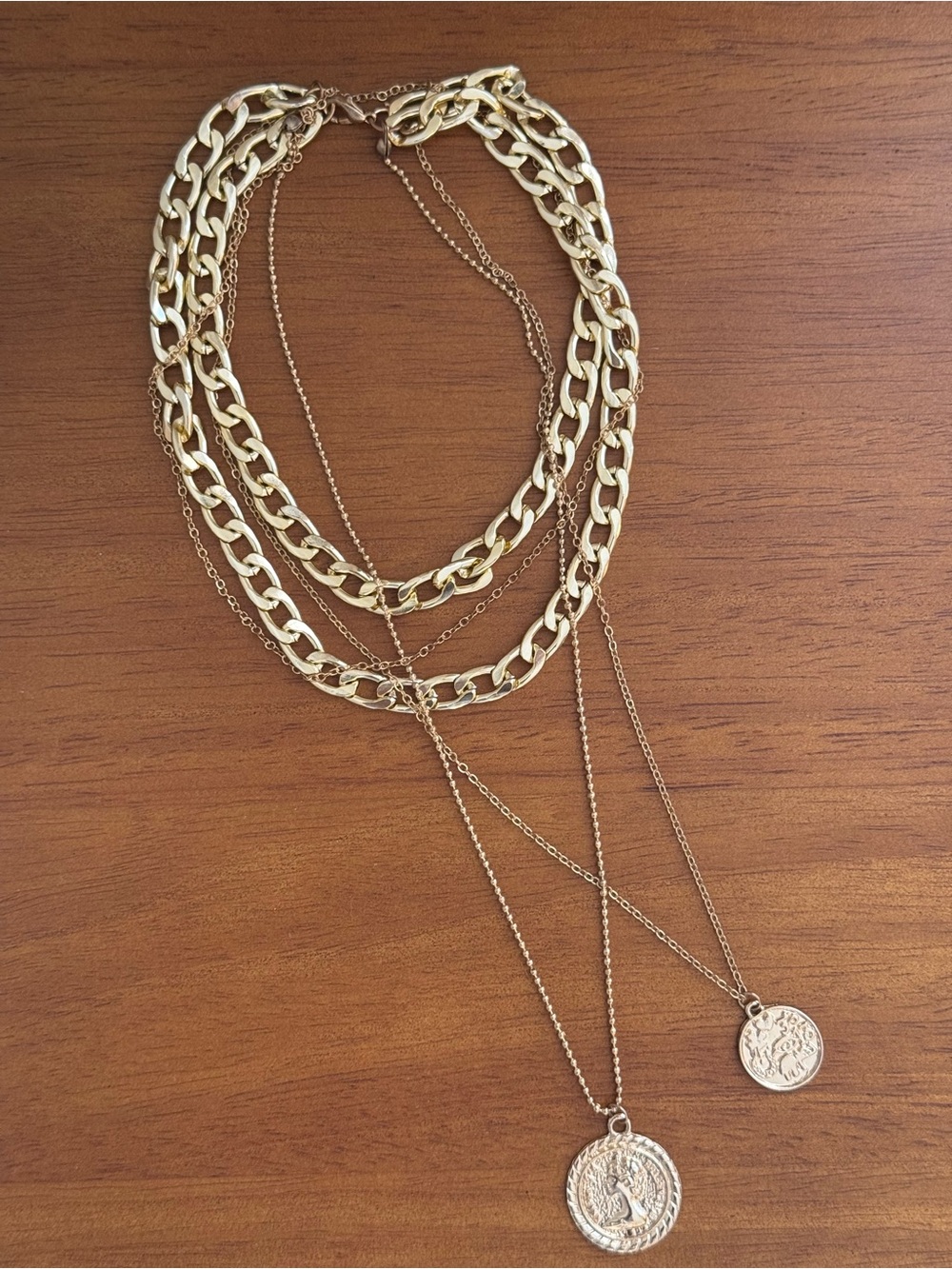 Layered Gold Coin Pendant Necklace - Women’s Fashion Jewelry